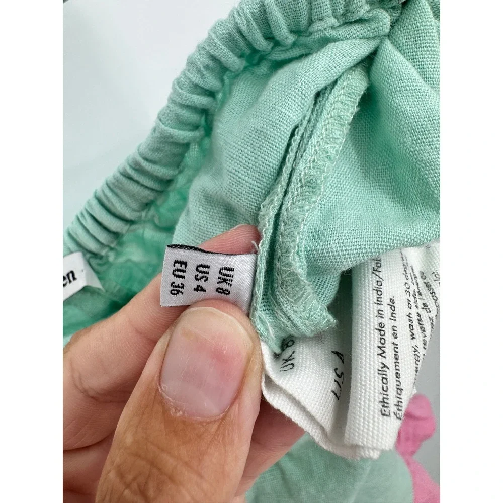 Dora Larsen Ruffle Shorts Women US 4 Mint Green Pink Linen Loungewear